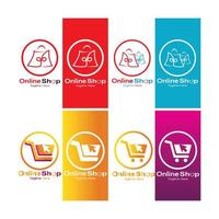 sacola de compras de logotipo de comércio eletrônico e carrinho de compras on-line e design de logotipo de loja on-line com conceito moderno vetor