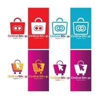 sacola de compras de logotipo de comércio eletrônico e carrinho de compras on-line e design de logotipo de loja on-line com conceito moderno vetor