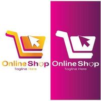 sacola de compras de logotipo de comércio eletrônico e carrinho de compras on-line e design de logotipo de loja on-line com conceito moderno vetor