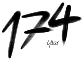 Modelo de vetor de comemoração de aniversário de 174 anos, design de logotipo de 174 números, aniversário de 174 anos, números de letras pretas desenho de pincel esboço desenhado à mão, ilustração vetorial de design de logotipo de número