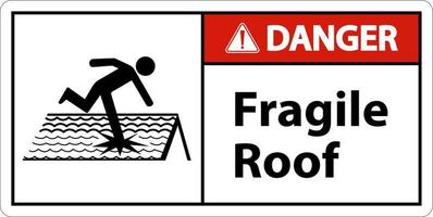 sinal de telhado frágil de perigo no fundo branco vetor