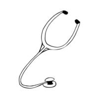doodle desenhado de mão estetoscópio. , escandinavo, nórdico, minimalismo ícone monocromático diagnóstico tratamento de saúde vetor