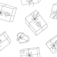 caixa de presente com padrão sem emenda de fita e arco. mão desenhada em estilo doodle vetor