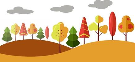 bandeira de outono. floresta de outono, árvores amarelas e vermelhas. ilustração vetorial dos desenhos animados. vetor