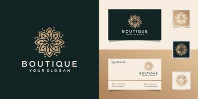 logotipo cosmético natural com design de ornamento floral, modelo e cartão de visita vetor