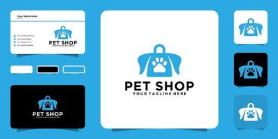 inspiração de design de logotipo de compras de animais, pet shop, casa de animais e modelos de cartão de visita vetor