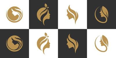 conjunto de logotipo de beleza com design de logotipo de vetor de estilo de mulher