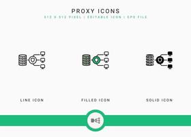 ícones de proxy definir ilustração vetorial com estilo de linha de ícone sólido. conceito de servidor de internet. ícone de traçado editável em fundo isolado para web design, interface de usuário e aplicativo móvel vetor