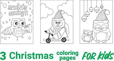 conjunto de páginas para colorir para crianças. vetor. rena voando no trenó do papai noel vetor