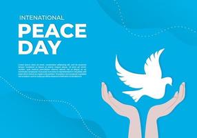 dia internacional da paz em 21 de setembro com pombo na mão aberta vetor