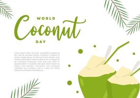 dia mundial do coco com coco verde e folha em 2 de setembro. vetor