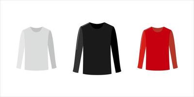 camiseta de manga comprida, camiseta simples de manga longa na cor preta vermelha e branca no fundo branco vetor grátis