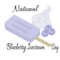 dia nacional do sorvete de mirtilo, sorvete de baga brilhante para banner ou cartão postal vetor