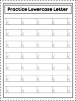 ABC rastreamento de letras do alfabeto. letra minúscula k. prática de caligrafia para crianças pré-escolares vetor
