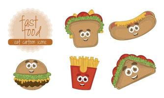 conjunto de ilustração vetorial de desenhos animados felizes de fast food vetor