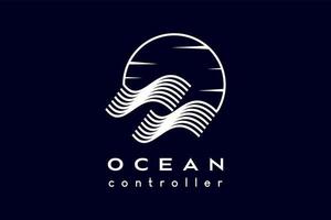 design de logotipo do oceano, ícone de onda em linha de arte combina com ícone de lua ou sol. ilustração vetorial moderna vetor