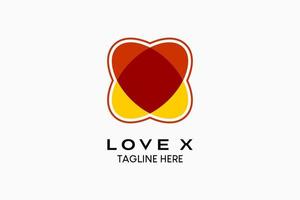 letra x design de logotipo com conceito de forma de coração em dois elementos ovais sobrepostos. ilustração vetorial moderna vetor