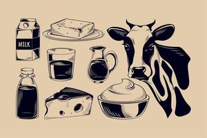 conjunto de ícones de produtos lácteos vetor