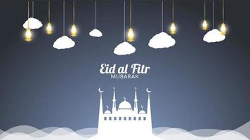 nuvens de eid mubarak e lanternas de ouro vetor