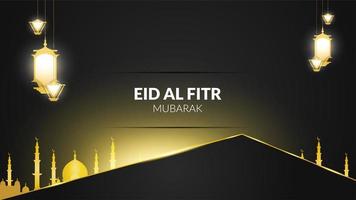 eid al-fitr lanternas em preto e dourado vetor