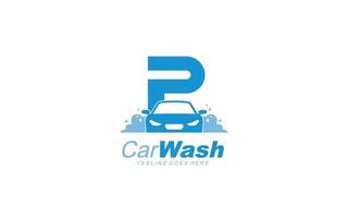 p logo carwash para identidade. ilustração vetorial de modelo de carro para sua marca. vetor