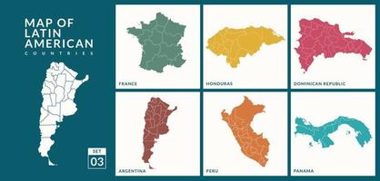 mapas de países da américa latina frança, honduras, república dominicana, argentina, panamá, ilustração vetorial de peru. vetor