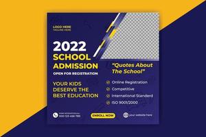 Banner de postagem de mídia social de admissão escolar 2022 vetor