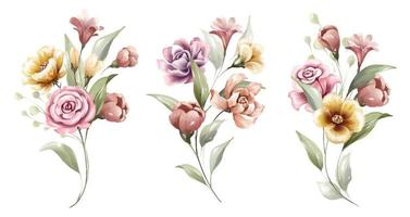 lindo buquê floral de conjunto de aquarela de flores coloridas vetor