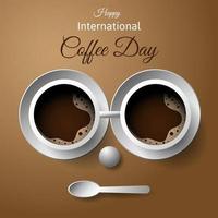 design de banner do dia internacional do café com fundo de madeira. ilustração vetorial vetor