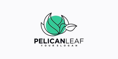 referência de logotipo pelicano com conceito de folha, para negócios vetor