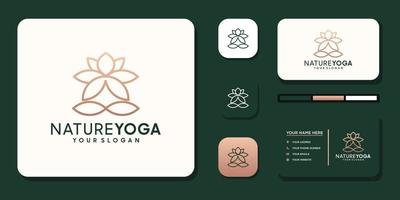 meditação de ioga com logotipo de linhas abstratas e vetor premium de design de cartão de visita