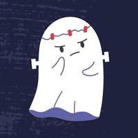 lindo fantasma de halloween frankenstein. fantasma assustador triste com rosto para férias de outubro. personagem assustador kawaii. ilustração vetorial plana infantil vetor