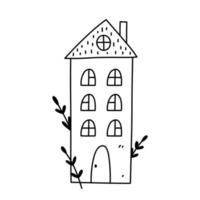 linda casa isolada no fundo branco. doce lar. ilustração vetorial desenhada à mão em estilo doodle. perfeito para decorações, cartões, logotipo, vários designs. vetor