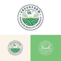 modelo de logotipo de fazenda. adesivo de produto orgânico. emblema do mercado de agricultores vetor