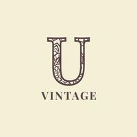 letra u design de vetor de logotipo de decoração vintage