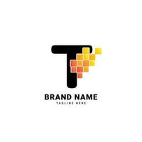 design de logotipo de vetor de tecnologia gradiente moderna de pixel digital letra t