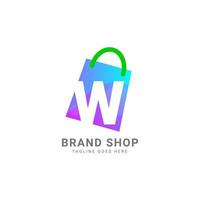 letra w elemento de design de logotipo de vetor de sacola de compras na moda