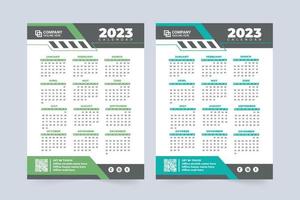 ilustração vetorial de calendário anual de negócios para o ano novo de 2023. a semana começa no domingo. 2023 calendário de parede e decoração de organizador de mesa com cores azuis e verdes. modelo de calendário corporativo. vetor