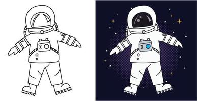 contorno desenhado à mão ilustração de astronauta espacial vetor de personagem de desenho animado página para colorir para crianças