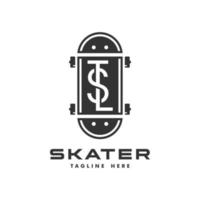 logotipo de ilustração de esportes de skate com letra tsl vetor