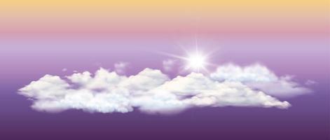 nuvens brancas e sol, ilustração 3d de cenário natural com cores atraentes do céu, vetor editável