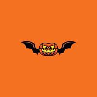 logotipo de ilustração de halloween de morcego de abóbora vetor