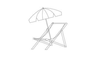 conceito de férias de verão em estilo de desenho de arte de linha. costa do mar, guarda-chuva, pessoas relaxando em um vetor