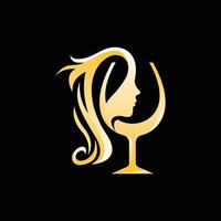 mulher beleza copo vinho ilustração logotipo vetor