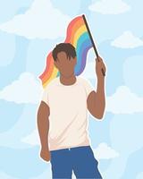 afro gay acenando a bandeira lgbtq vetor