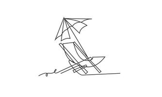 conceito de férias de verão em estilo de desenho de arte de linha. costa do mar, guarda-chuva, pessoas relaxando em um vetor
