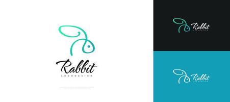 logotipo de coelho azul simples e minimalista em estilo monoline. logotipo ou ícone de cabeça de coelho fofo vetor