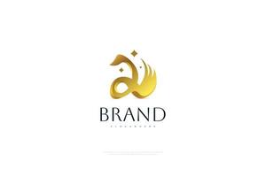 design de logotipo de cisne dourado e estrelas. ilustração de logotipo de cisne de ouro de luxo, ótimo para spa, moda, beleza, cosméticos, salão de beleza ou logotipo de marca de negócios de joias vetor