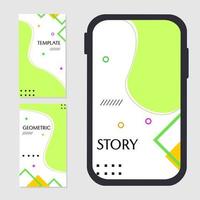 conjunto de modelos de história de rede social. design de conteúdo do instagram com fundo curvo padrão abstrato verde branco. vetor