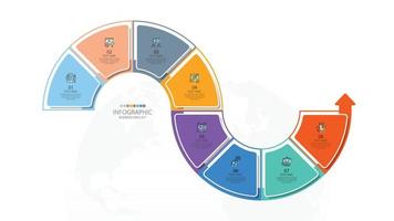 template infográfico de círculo básico com 8 etapas, processo ou opções, gráfico de processo, usado para diagrama de processo, apresentações, layout de fluxo de trabalho, fluxograma, infografia. ilustração em vetor eps10.